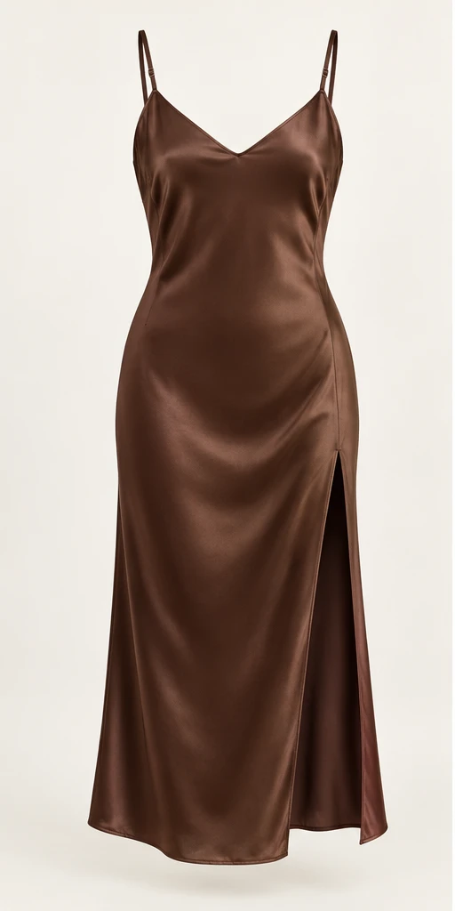 Élise Side-Slit Midi Dress in Cocoa — front view