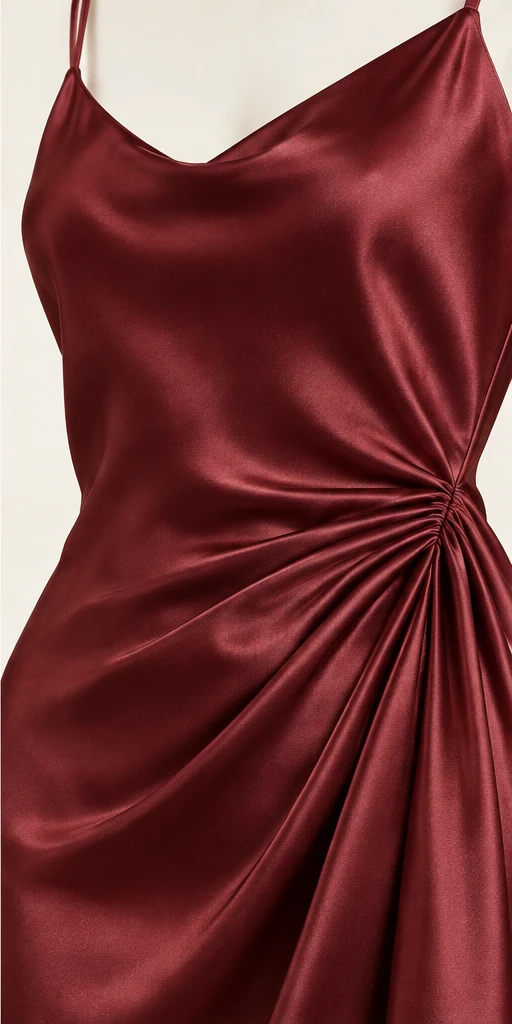 Delphine Draped Midi Dress in Burgundy — detail view