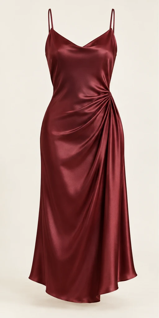 Delphine Draped Midi Dress in Burgundy — front view