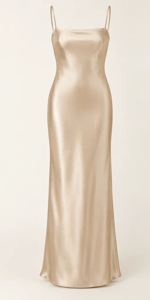 Élodie Silk Column Dress in Champagne — front view