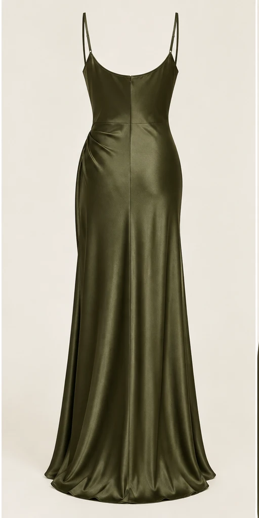 Madeleine Draped Maxi Dress in Deep Olive — back view