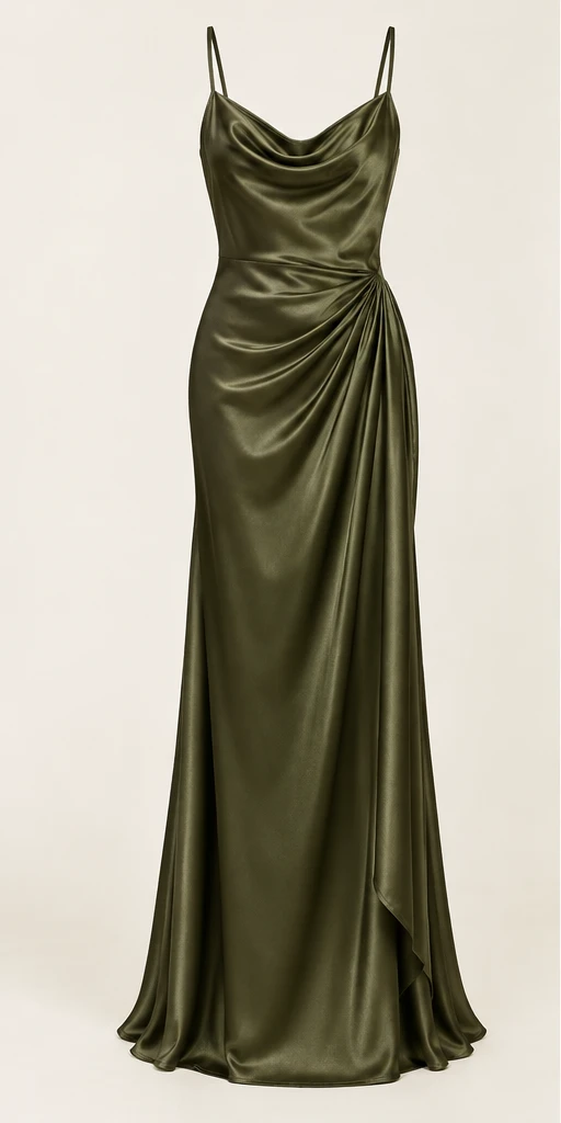 Madeleine Draped Maxi Dress in Deep Olive — front view